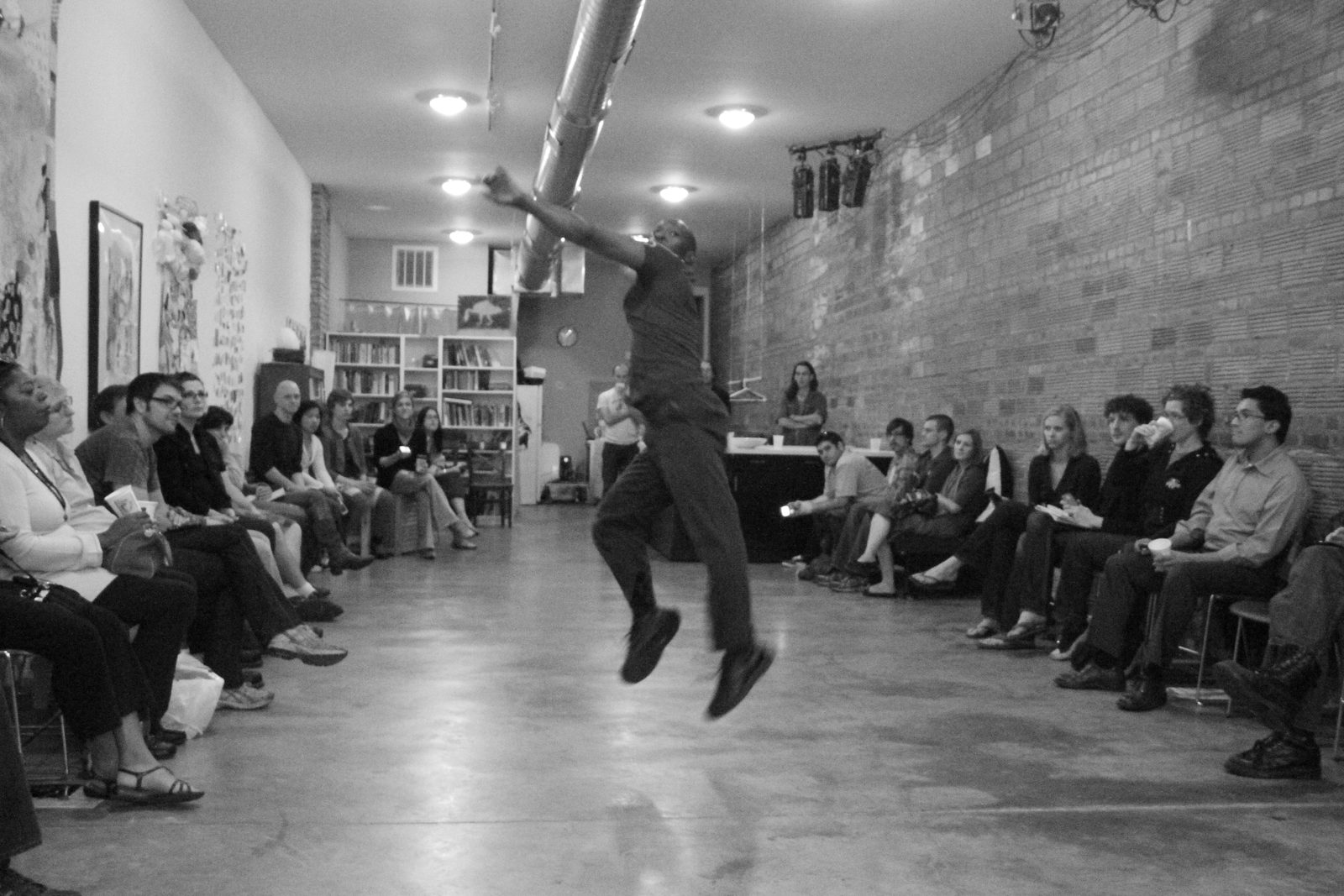 Boris Willis caught mid-air in a jump above the floor